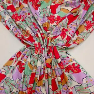 T-Shirting Fabric Bean Stalk Leaves Mint Cerise