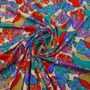 T-Shirting Fabric Bean Stalk Leaves Mauve Jade