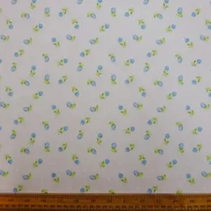 Polyester Cotton Fabric Floral Tipsey Tulips Blue