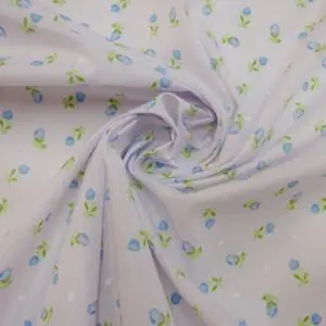 Polyester Cotton Fabric Floral Tipsey Tulips Blue