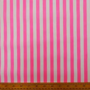 Polyester Cotton Fabric 1cm Stripe Spring Collection Bright Pink/White