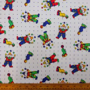 Polyester Cotton Fabric Juggling Clowns Multi White