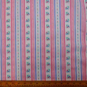 Polyester Cotton Fabric Floral Regency Stripe Pink