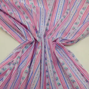 Polyester Cotton Fabric Floral Regency Stripe Pink