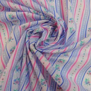 Polyester Cotton Fabric Floral Regency Stripe Blue