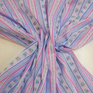Polyester Cotton Fabric Floral Regency Stripe Blue