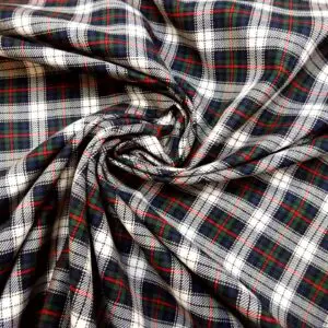 Tartan Fabric Twill Scottish Highlands Ivory Green Navy