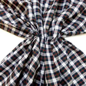 Tartan Fabric Twill Scottish Highlands Ivory Green Navy