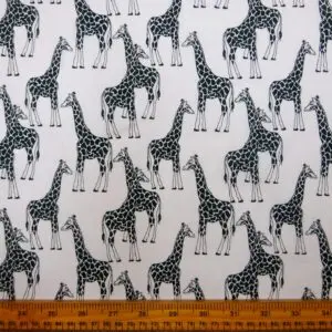 Polyester Cotton Fabric Funky Giraffe White