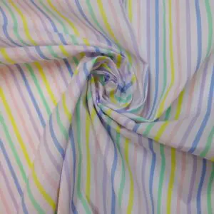 Polyester Cotton Fabric 5mm Stripe Multi Rainbow Pastel