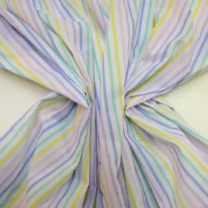 Polyester Cotton Fabric 5mm Stripe Multi Rainbow Pastel