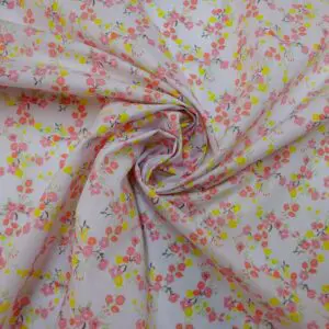 Polyester Cotton Fabric Floral Bobby Bouquet White