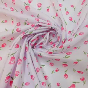 Polyester Cotton Fabric Floral Molly Tulips Pink