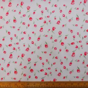 Polyester Cotton Fabric Floral Molly Tulips Red