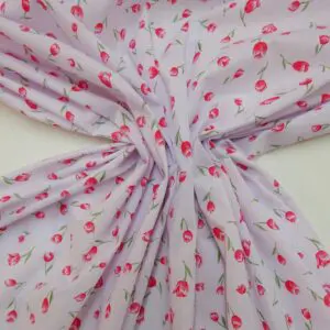 Polyester Cotton Fabric Floral Molly Tulips Red
