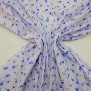 Polyester Cotton Fabric Floral Molly Tulips Blue