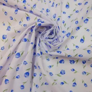 Polyester Cotton Fabric Floral Molly Tulips Blue