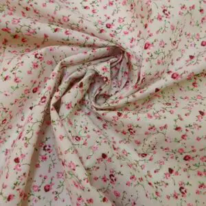 Polyester Cotton Fabric Floral Lady Catherine Cream/Pink