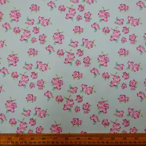 Polyester Cotton Fabric Floral De Lu Lu Rose Blue