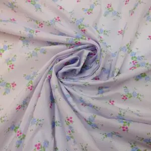 Polyester Cotton Fabric Floral Rio Beach Rose White Blue