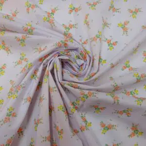 Polyester Cotton Fabric Floral Rio Beach Rose White Yellow