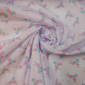 Polyester Cotton Fabric Floral Rio Beach Rose White Pink