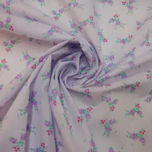 Polyester Cotton Fabric Floral Rio Beach Rose White Purple