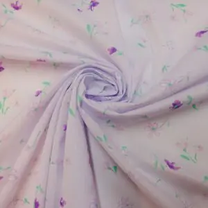Polyester Cotton Fabric Floral Madeira Rose White/Purple