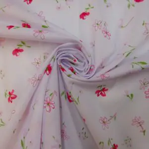 Polyester Cotton Fabric Floral Madeira Rose White/Red