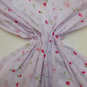 Polyester Cotton Fabric Floral Madeira Rose White/Red