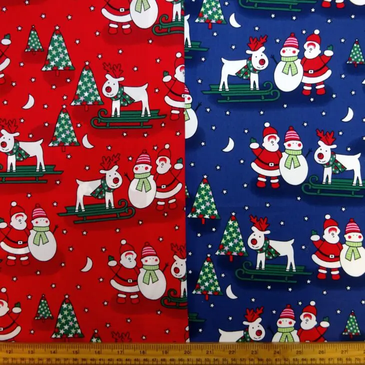 Christmas Fabric 100% Cotton Skiing Reindeer