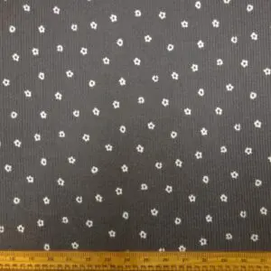 Jersey Fabric Ribbed Mary Quant Flower Grey Cream