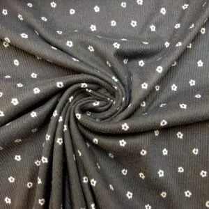 Jersey Fabric Ribbed Mary Quant Flower Grey Cream