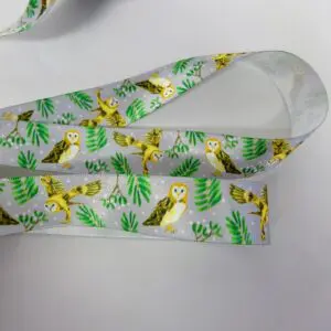 Christmas Ribbon 25mm Night Owls Silver Grey