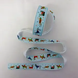Christmas Ribbon 25mm Festive Dogs Blue