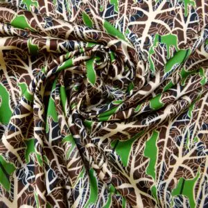 Satin Fabric Soft Polyester Bamboo Twists Emerald/Brown