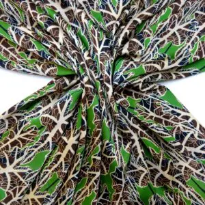 Satin Fabric Soft Polyester Bamboo Twists Emerald/Brown