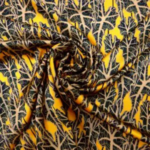 Satin Fabric Soft Polyester Bamboo Twists Black/Gold