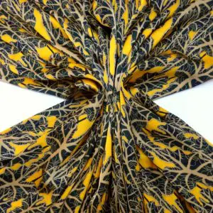 Satin Fabric Soft Polyester Bamboo Twists Black/Gold