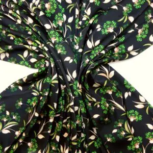 Satin Fabric Soft Polyester Floral Bush Emerald