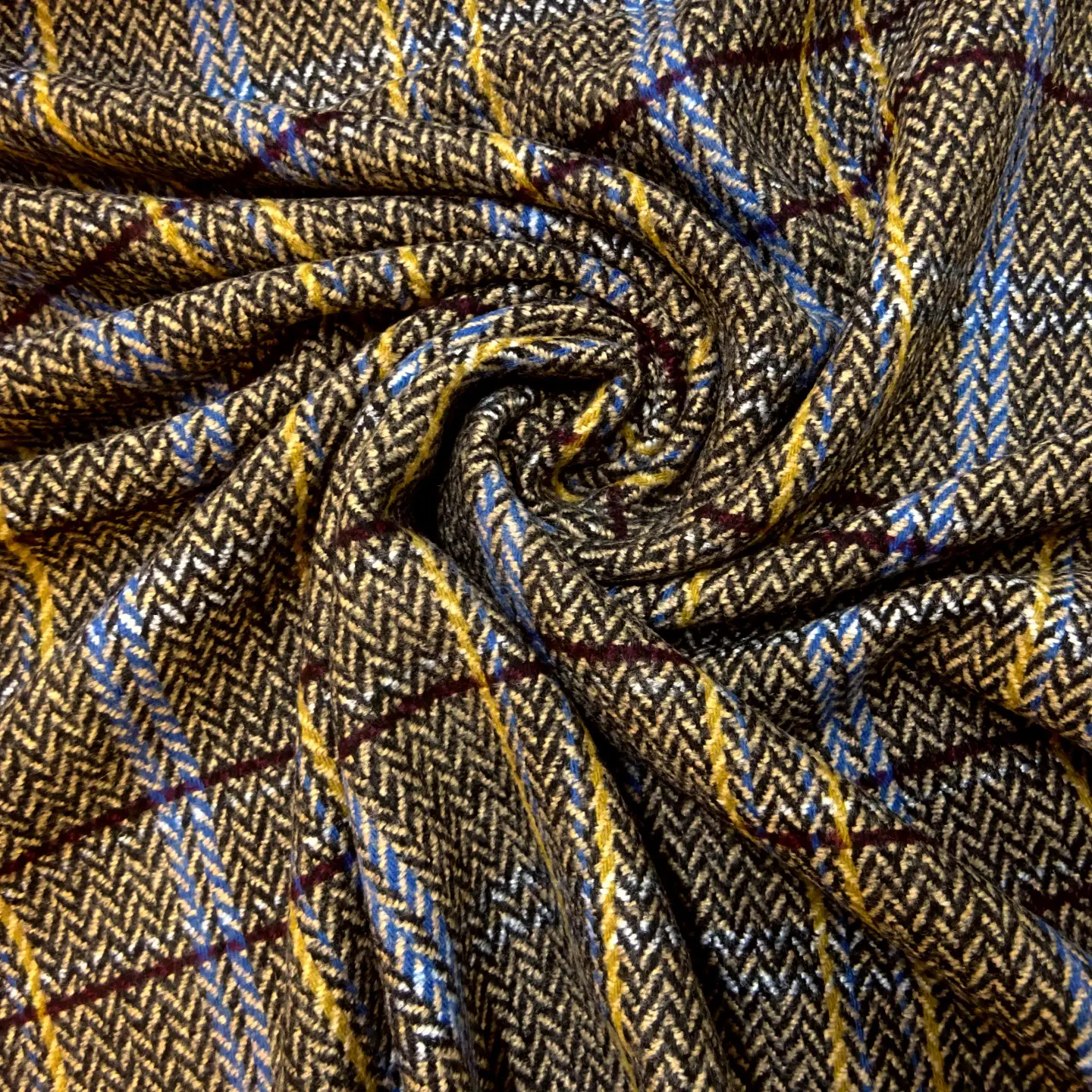 Jacketing Fabric Herringbone Harry Beige Blue Lemon