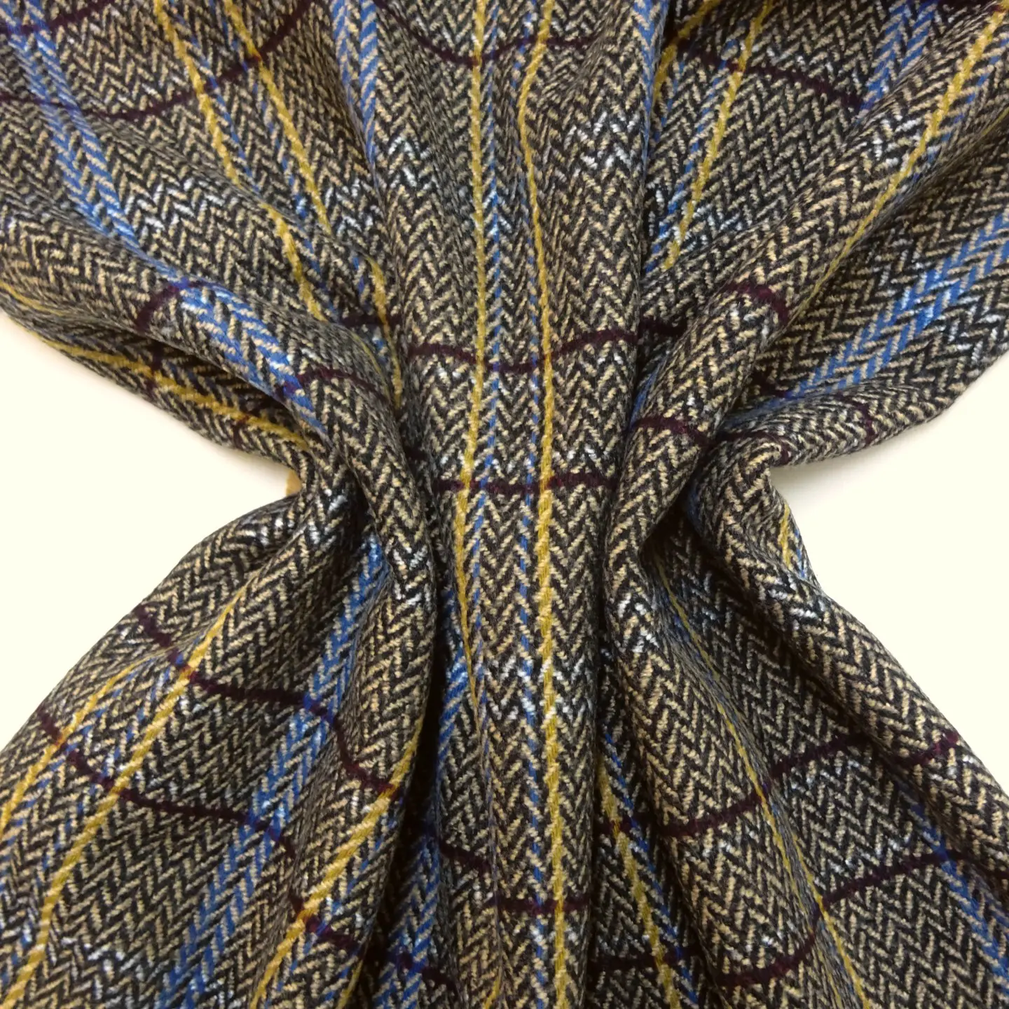 Jacketing Fabric Herringbone Harry Beige Blue Lemon