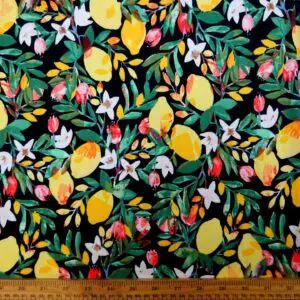 T-Shirting Fabric Lemon Crush Yellow Emerald Black