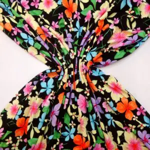 T-Shirting Fabric Floral Meadow Fever Mauve Black Orange