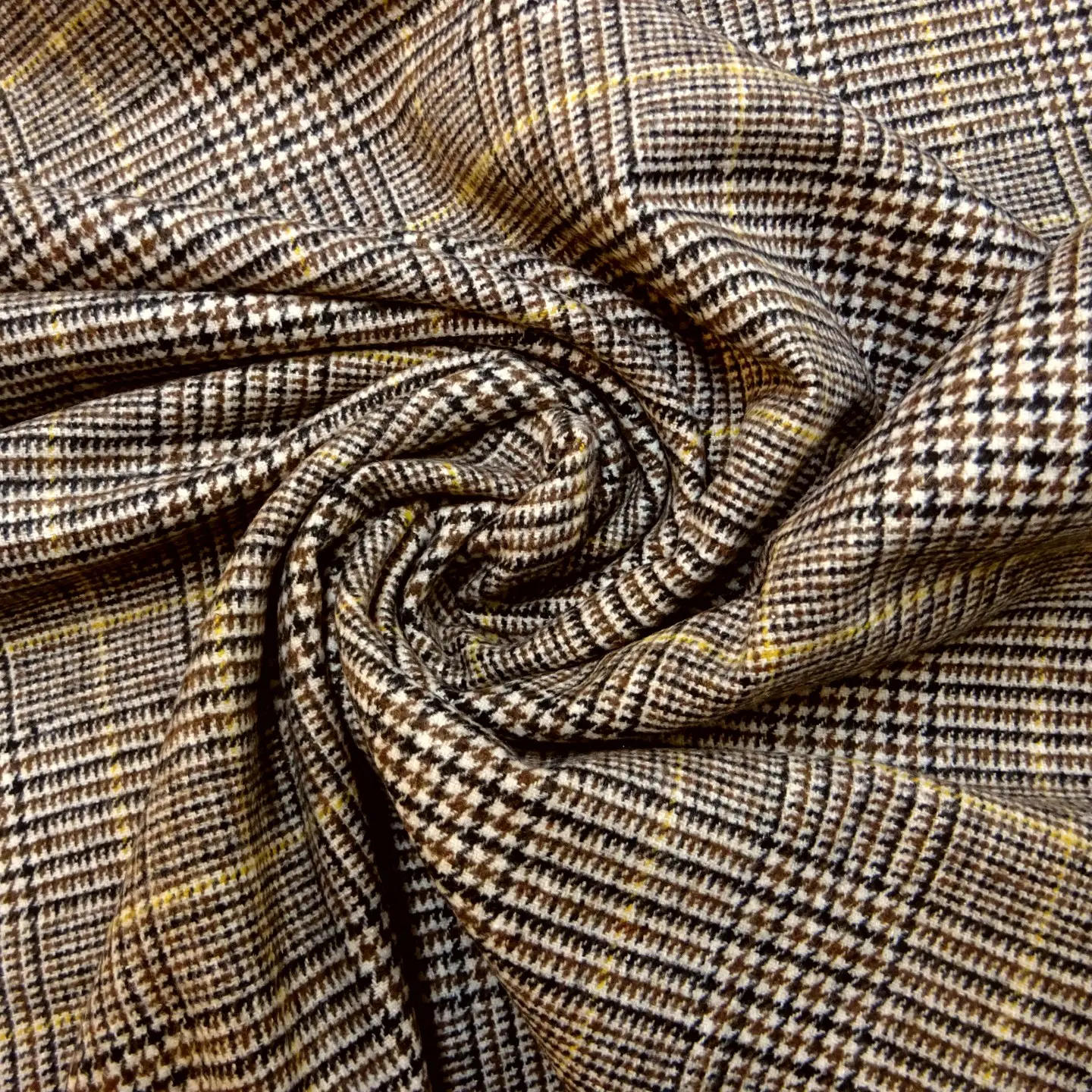 Faux Wool Fabric Jacket Weight Prince 'O' Wales Brown Mustard