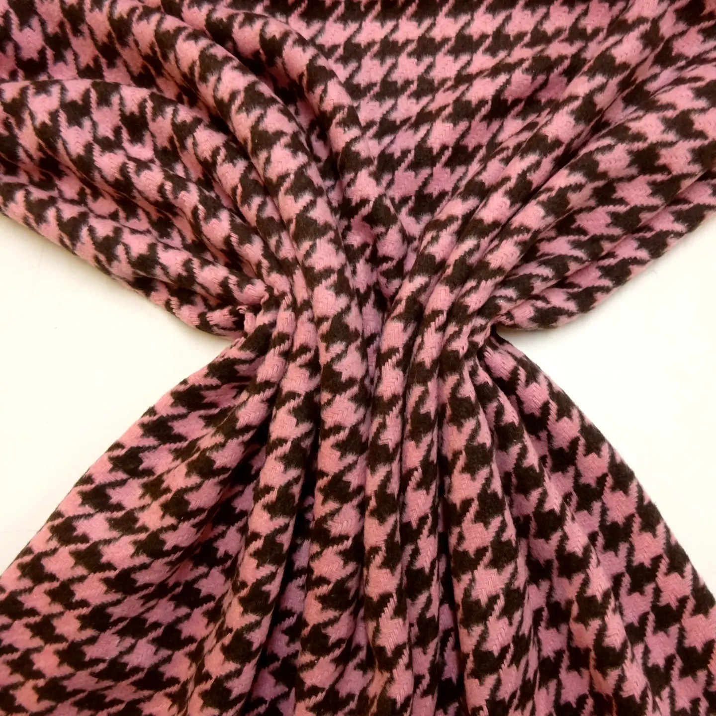 Faux Wool Fabric Jacket Weight Hounds Tooth Pink Brown