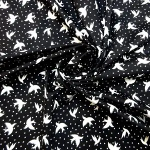 Cotton Fabric House Martins Bird Print Black