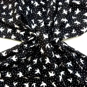 Cotton Fabric House Martins Bird Print Black