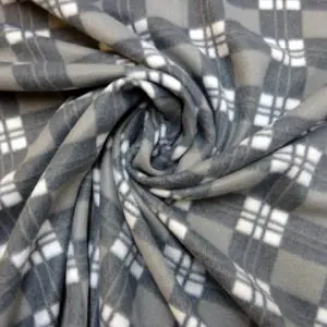Polar Fleece Fabric Carlisle Checks Grey White