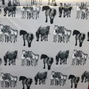 Polar Fleece Fabric Hamish Horse Grey White
